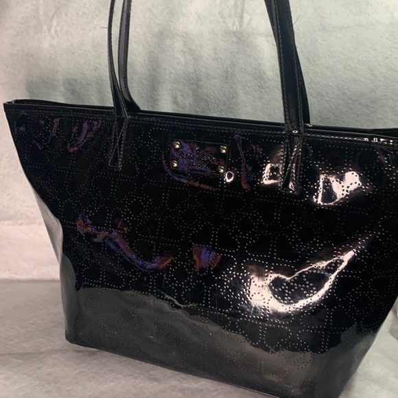 kate spade Bags Kate Spade Black Patent Leather Spade Imprint Tote